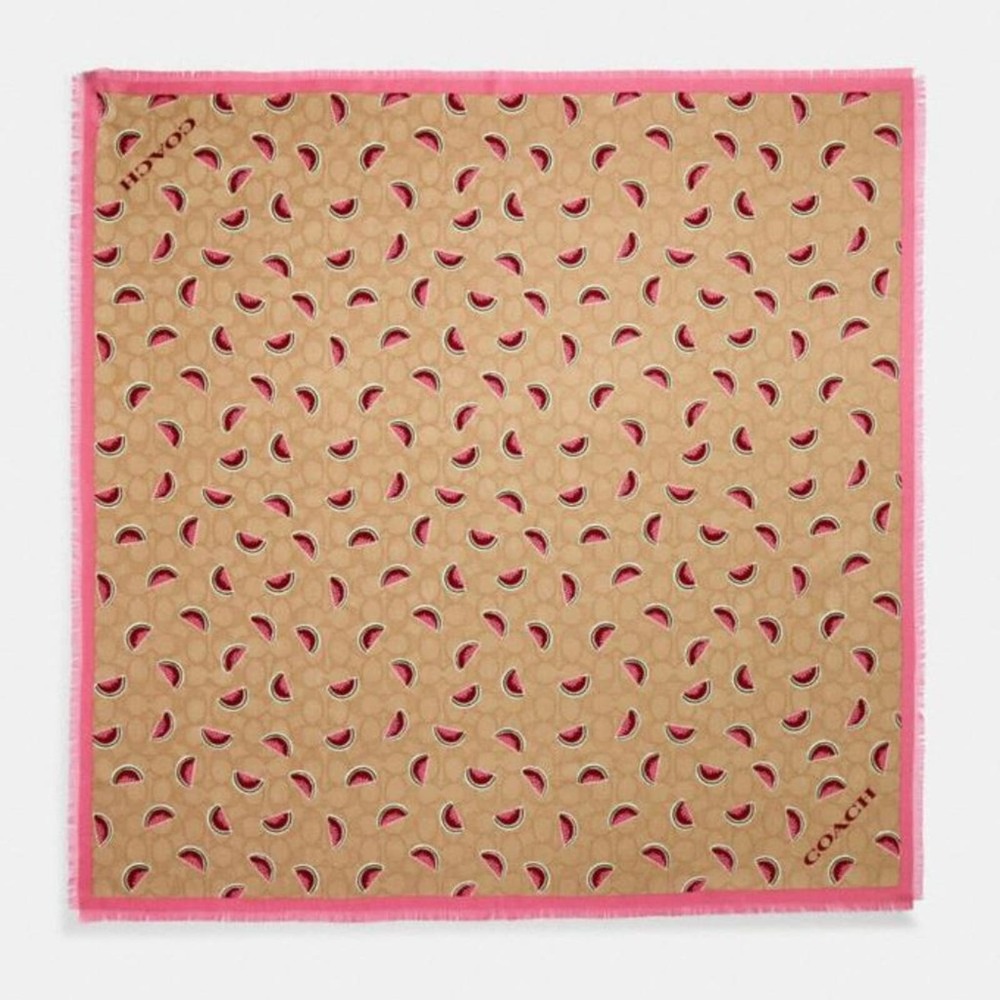 Coach Signature Watermelon Print Silk Square Scarf